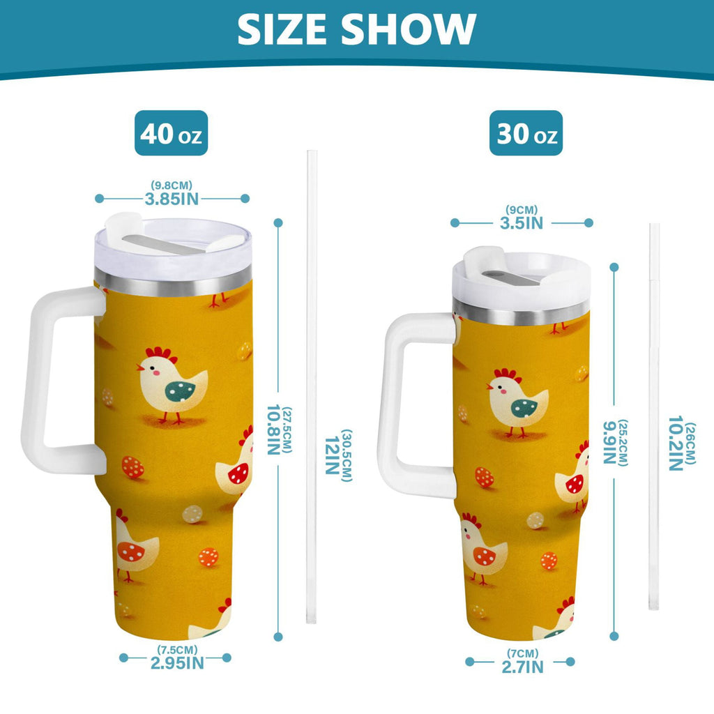 30 oz Insulated Stainless Steel Tumbler Double Wall Stainless Steel Tumbler with 2-Way Drinking Cartoon Chickens Pattern - Choice 169
