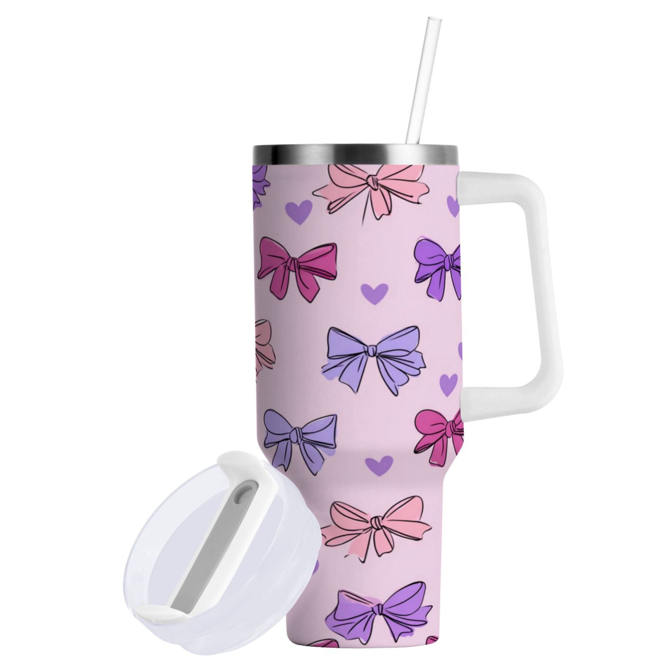 30 oz Insulated Stainless Steel Tumbler Double Wall Stainless Steel Tumbler with 2-Way Drinking Bows and Heart Pattern - Choice 586