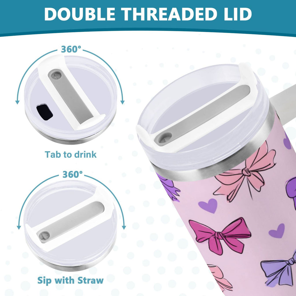 30 oz Insulated Stainless Steel Tumbler Double Wall Stainless Steel Tumbler with 2-Way Drinking Bows and Heart Pattern - Choice 586