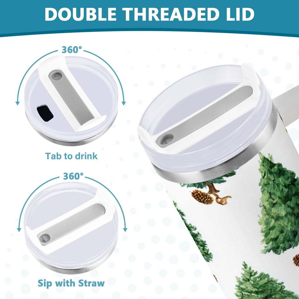30 oz Insulated Stainless Steel Tumbler Double Wall Stainless Steel Tumbler with 2-Way Drinking Watercolor Green Christmas Tree - Choice 198