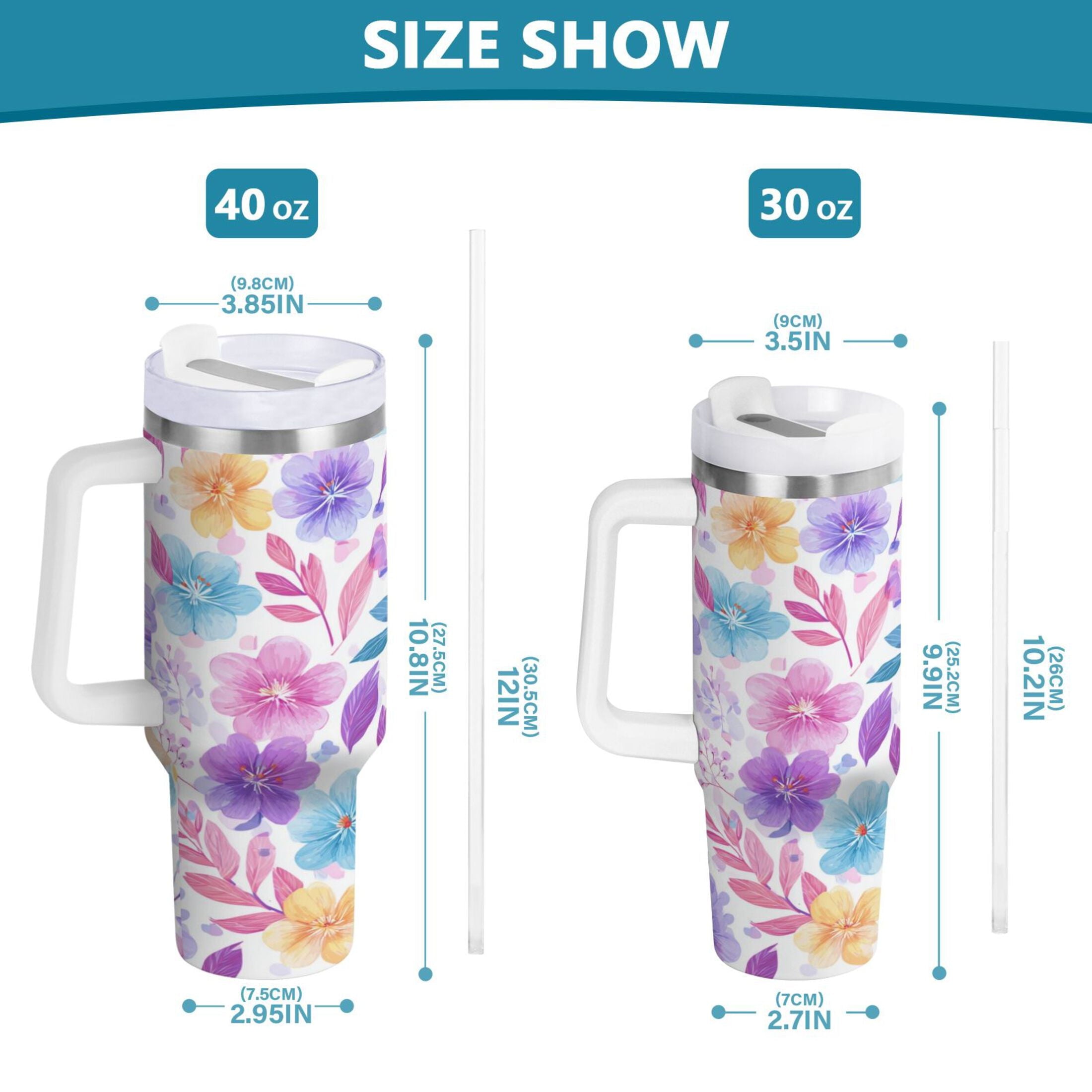 30 oz Insulated Stainless Steel Tumbler Double Wall Stainless Steel Tumbler with 2-Way Drinking Pink and Purple Flowers - Choice 437