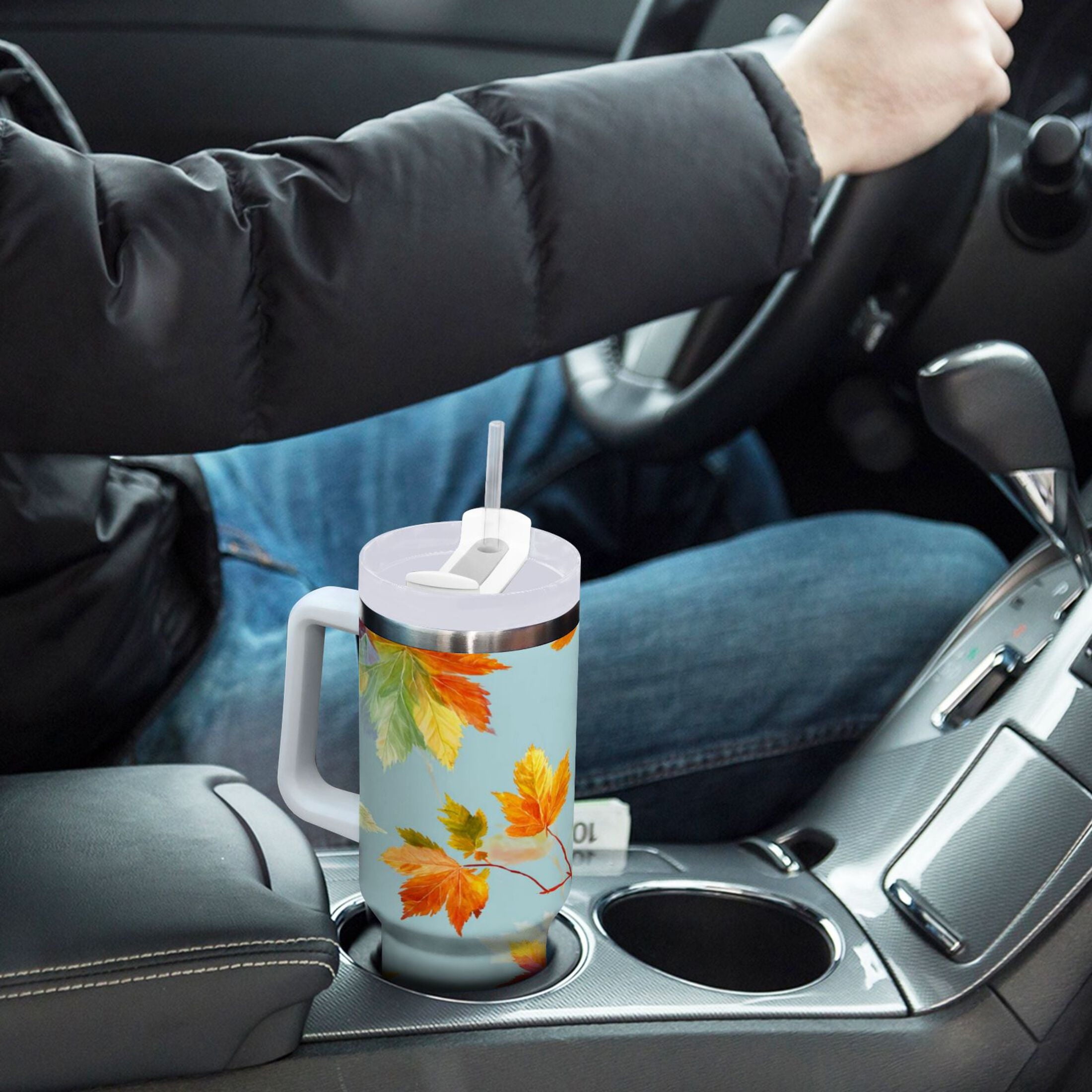 30 oz Insulated Stainless Steel Tumbler Double Wall Stainless Steel Tumbler with 2-Way Drinking Colorful Autumn Maple Leaves - Choice 917