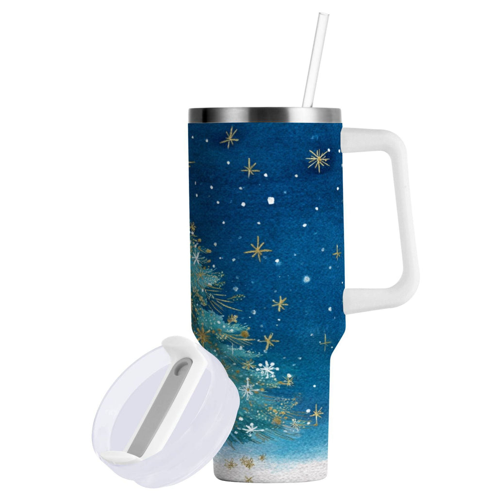 40 oz Insulated Stainless Steel Tumbler Double Wall Stainless Steel Tumbler with 2-Way Drinking Watercolor Christmas Tree - Choice 733