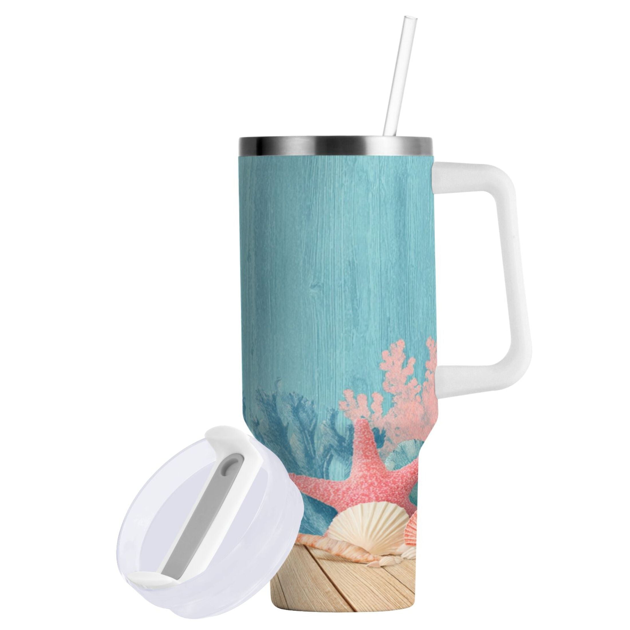40 oz Insulated Stainless Steel Tumbler Double Wall Stainless Steel Tumbler with 2-Way Drinking Colorful Starfish and Seashells - Choice 221
