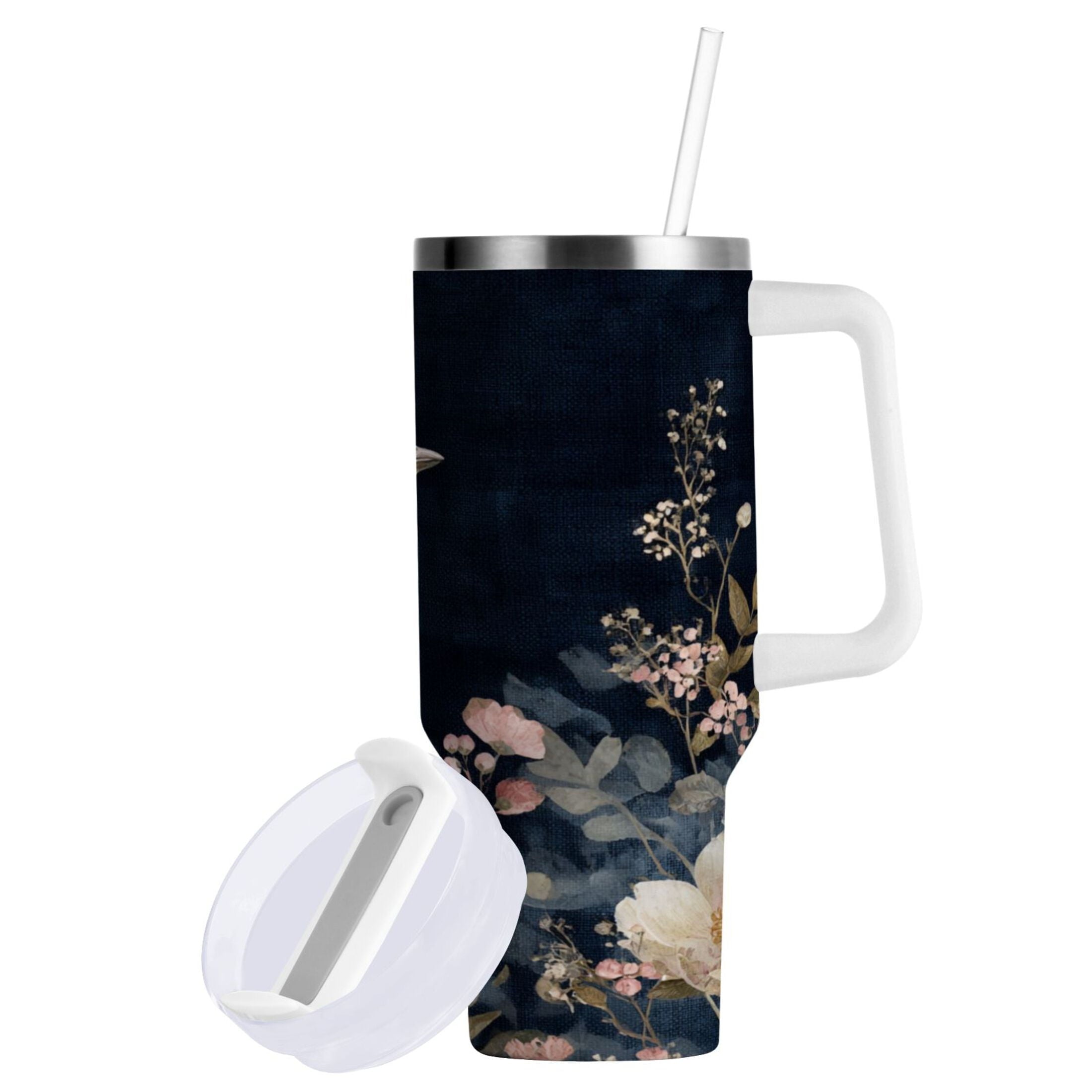 30 oz Insulated Stainless Steel Tumbler Double Wall Stainless Steel Tumbler with 2-Way Drinking Watercolor Vintage Blue Bird - Choice 550