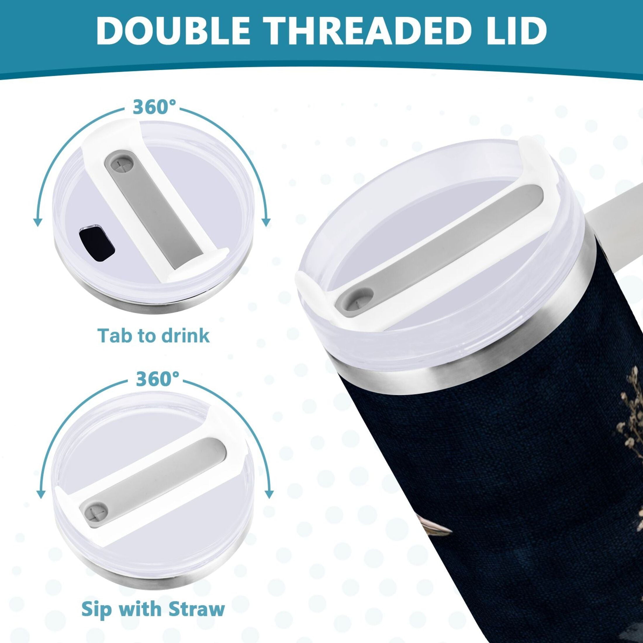 30 oz Insulated Stainless Steel Tumbler Double Wall Stainless Steel Tumbler with 2-Way Drinking Watercolor Vintage Blue Bird - Choice 550