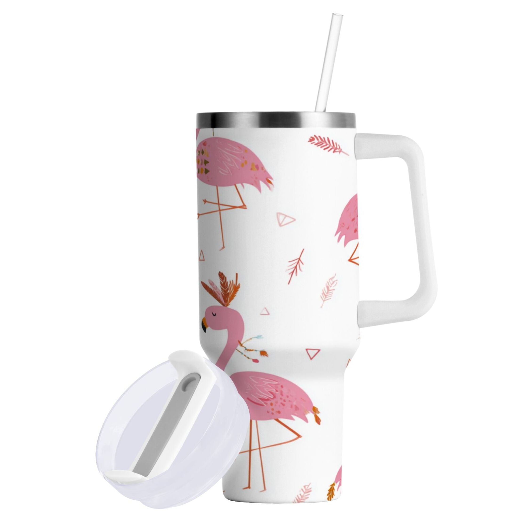 40 oz Insulated Stainless Steel Tumbler Double Wall Stainless Steel Tumbler with 2-Way Drinking Cute Pink Flamingo Pattern - Choice 828