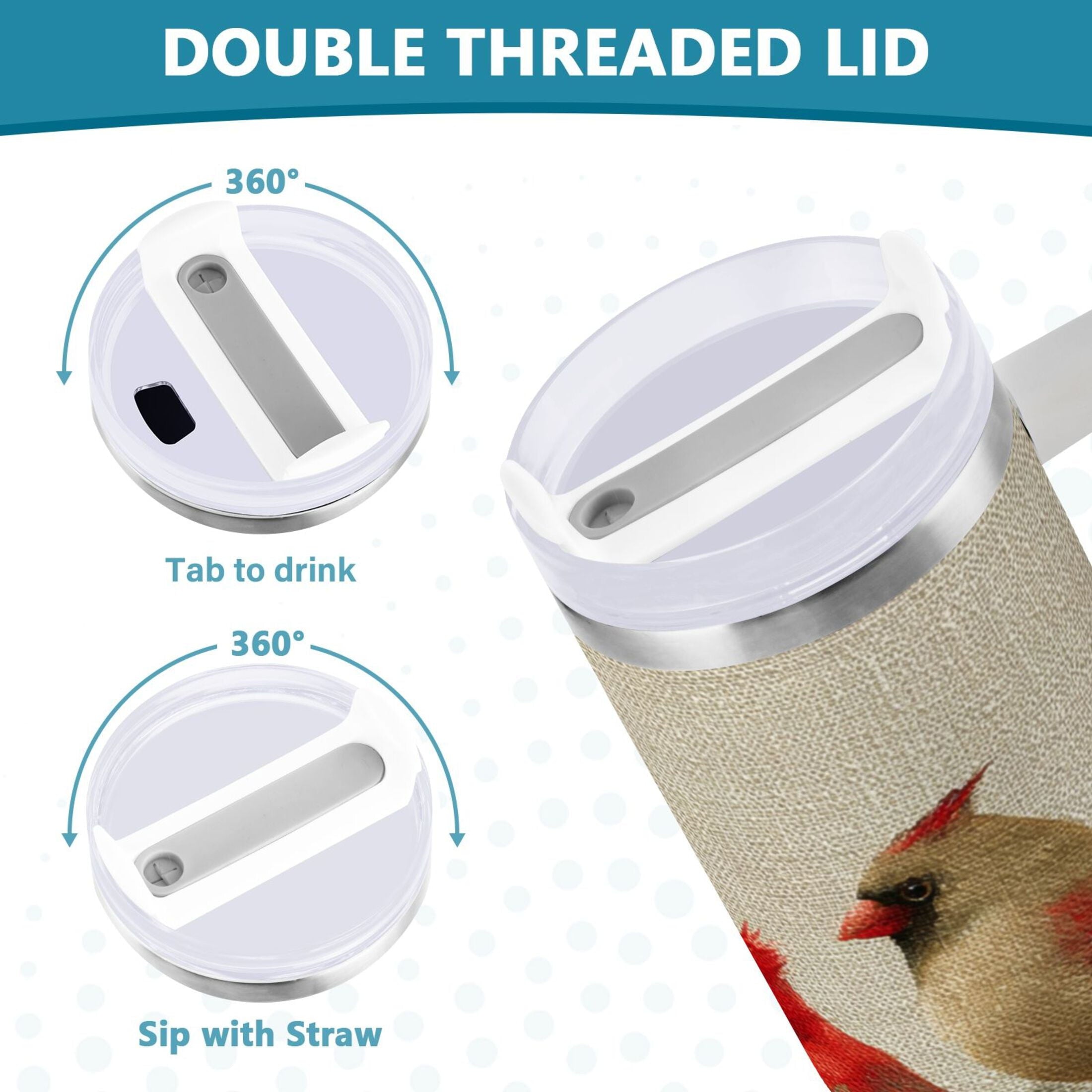 30 oz Insulated Stainless Steel Tumbler Double Wall Stainless Steel Tumbler with 2-Way Drinking Bird and Snow-covered Trees - Choice 144