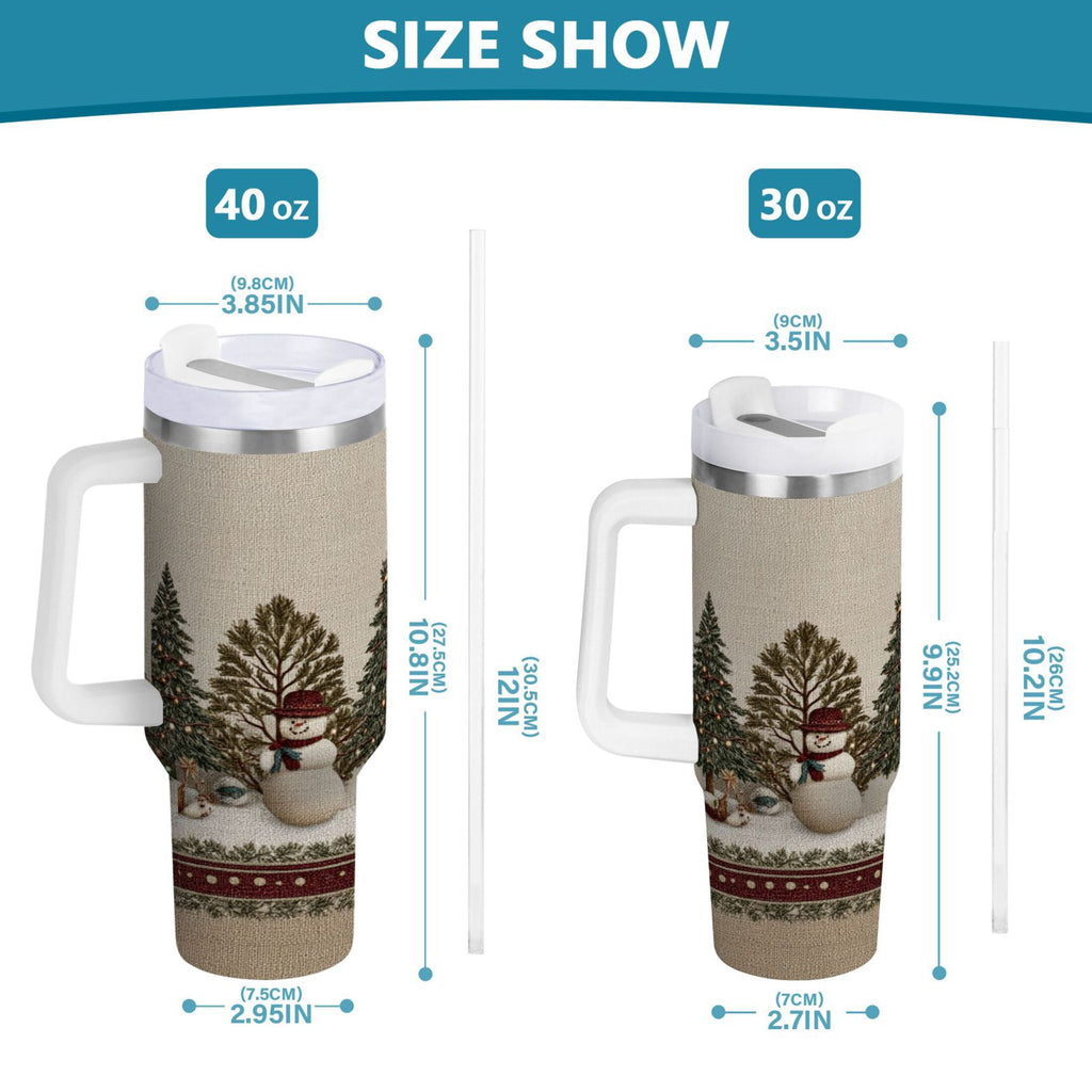 30 oz Insulated Stainless Steel Tumbler Double Wall Stainless Steel Tumbler with 2-Way Drinking Snowmen and Deer in The Forest - Choice 201