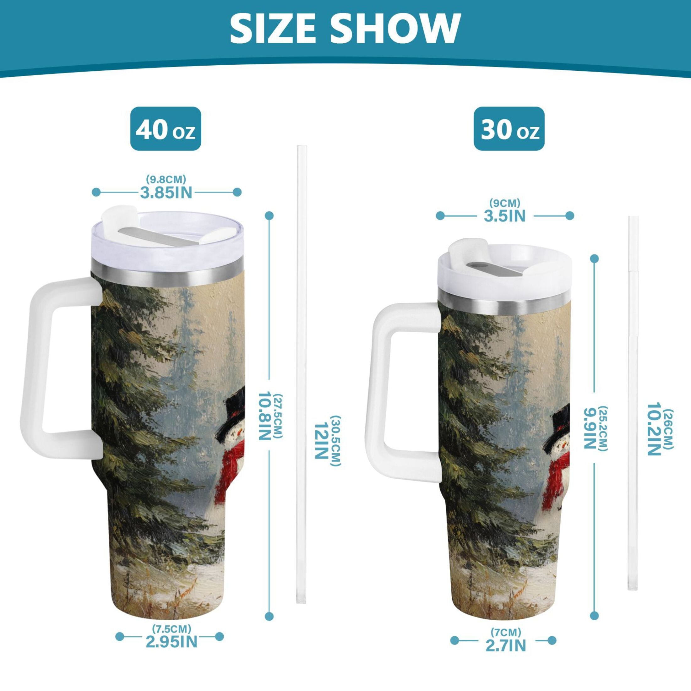 40 oz Insulated Stainless Steel Tumbler Double Wall Stainless Steel Tumbler with 2-Way Drinking Moody Snowman Couple - Choice 515