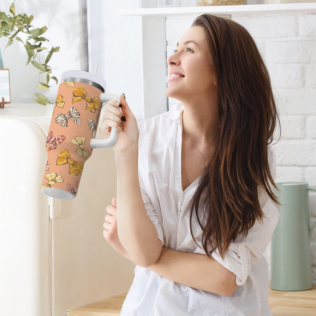 40 oz Insulated Stainless Steel Tumbler Double Wall Stainless Steel Tumbler with 2-Way Drinking Cute Animal Print Bows - Choice 632