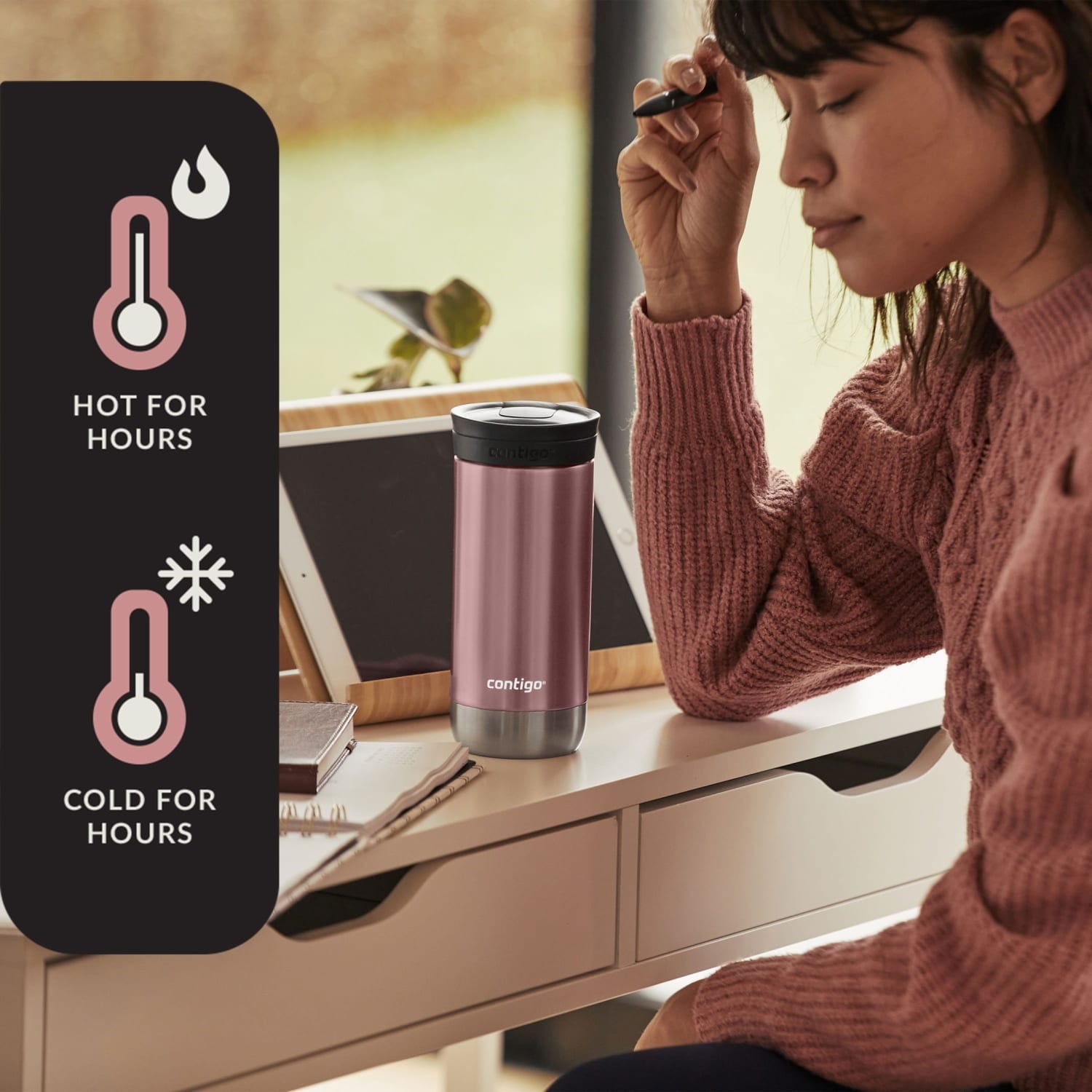 Contigo 16 oz. Huron 2.0 SnapSeal Stainless Steel Travel Mug - Licorice - Choice 314