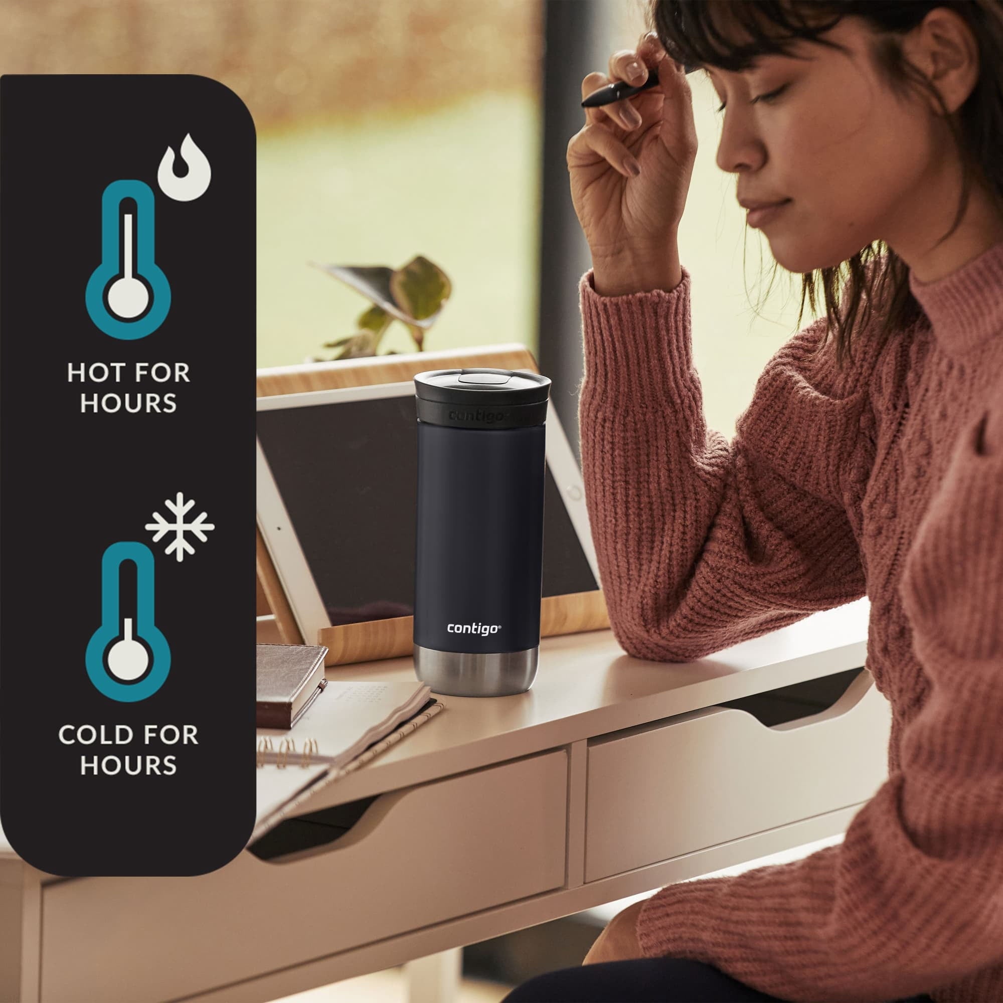 Contigo 16 oz. Huron 2.0 SnapSeal Stainless Steel Travel Mug - Licorice - Choice 314