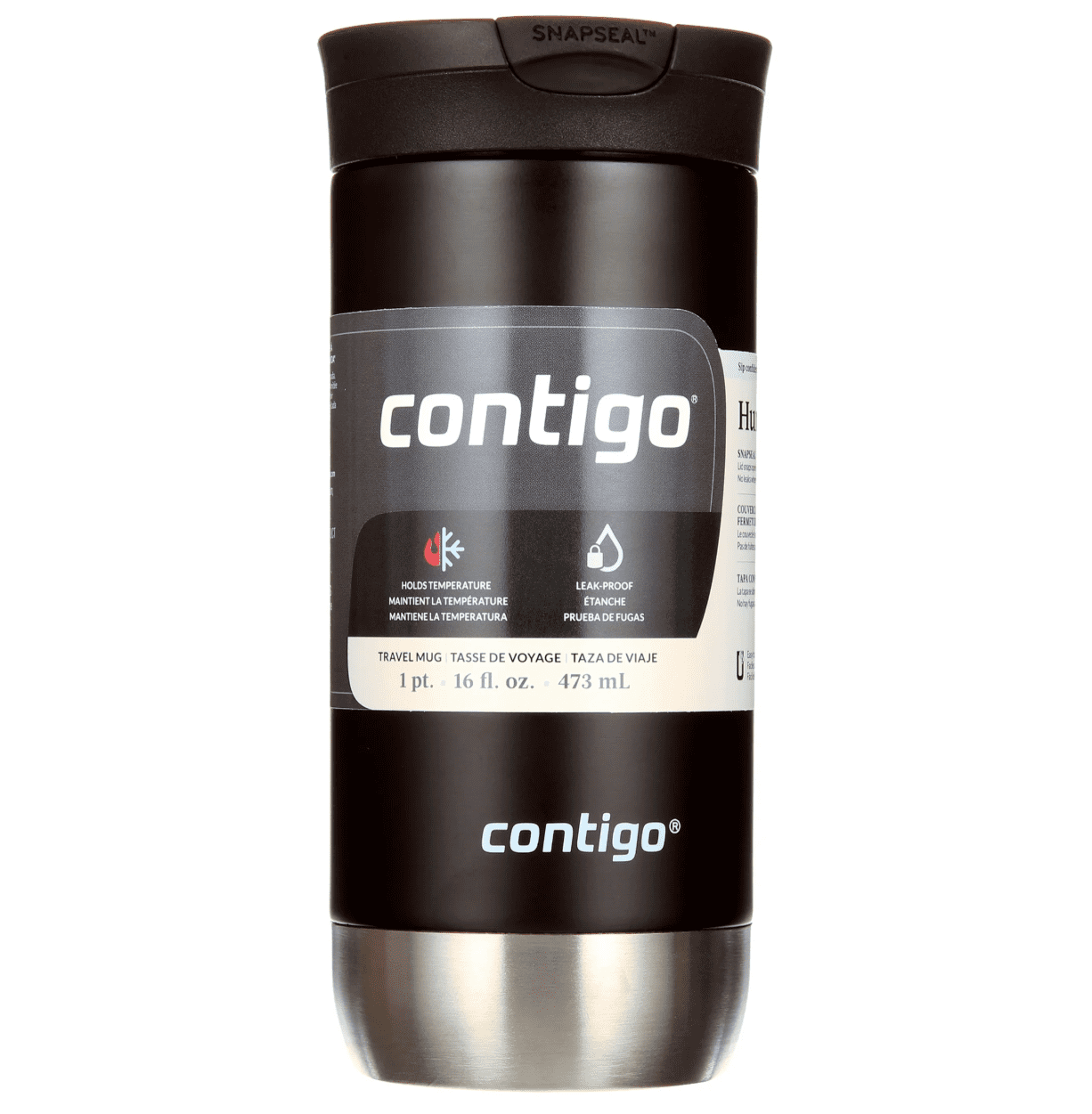 Contigo 16 oz. Huron 2.0 SnapSeal Stainless Steel Travel Mug - Licorice - Choice 314