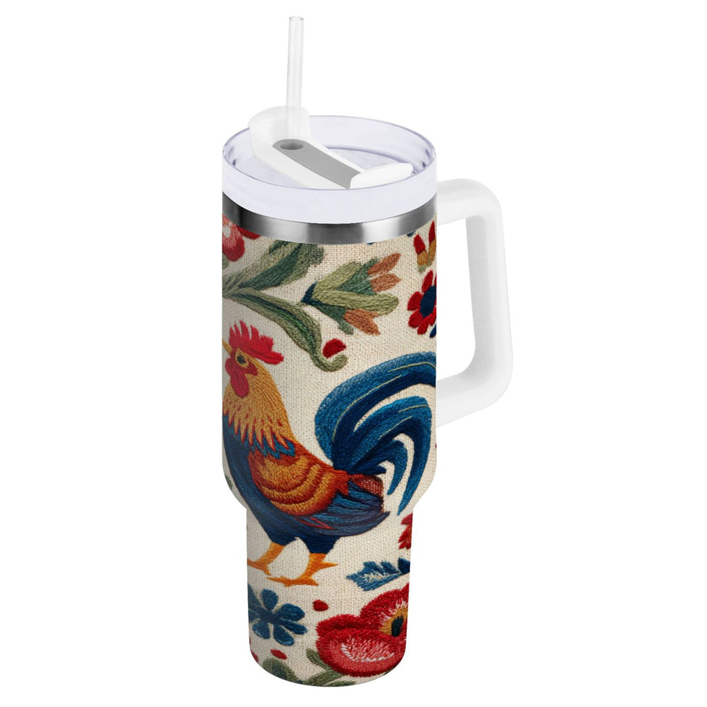 40 oz Insulated Stainless Steel Tumbler Double Wall Stainless Steel Tumbler with 2-Way Drinking Male and Female Chickens - Choice 189