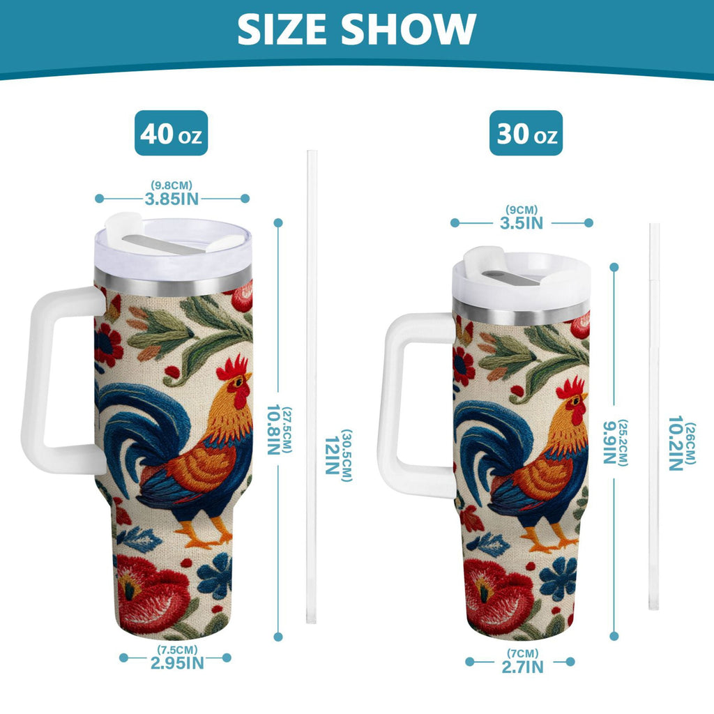 40 oz Insulated Stainless Steel Tumbler Double Wall Stainless Steel Tumbler with 2-Way Drinking Male and Female Chickens - Choice 189