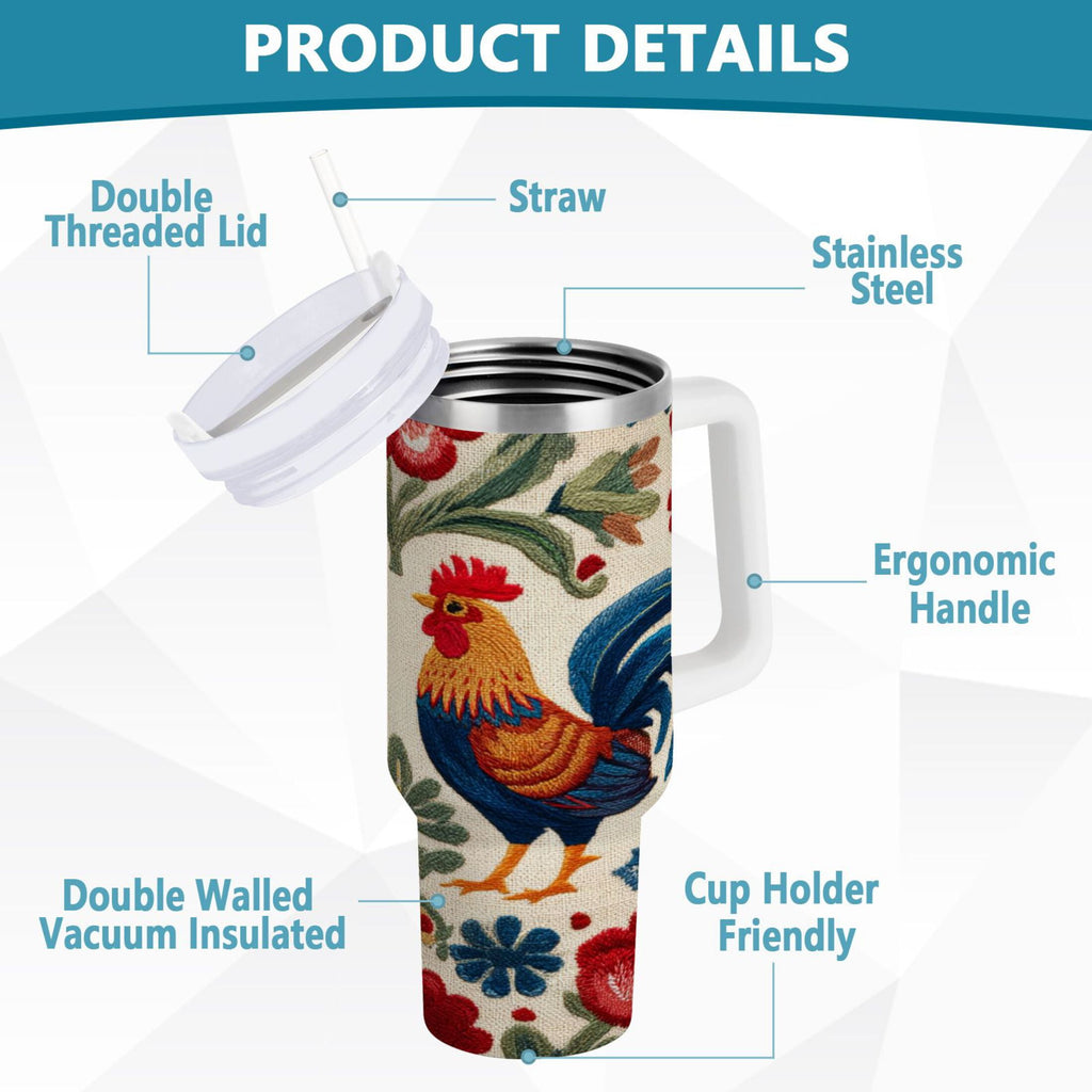 40 oz Insulated Stainless Steel Tumbler Double Wall Stainless Steel Tumbler with 2-Way Drinking Male and Female Chickens - Choice 189