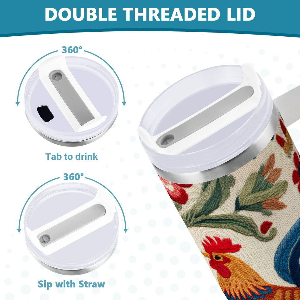 40 oz Insulated Stainless Steel Tumbler Double Wall Stainless Steel Tumbler with 2-Way Drinking Male and Female Chickens - Choice 189