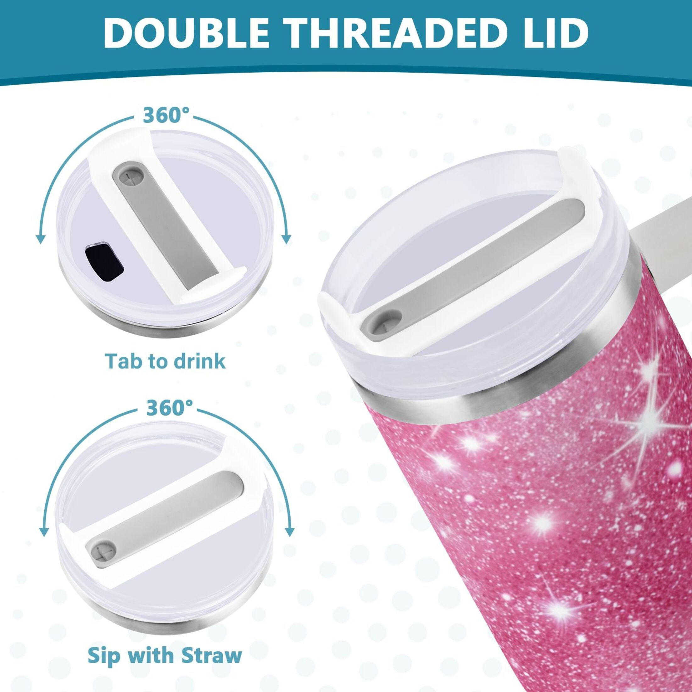 40 oz Insulated Stainless Steel Tumbler Double Wall Stainless Steel Tumbler with 2-Way Drinking Pink Glitter Background - Choice 576