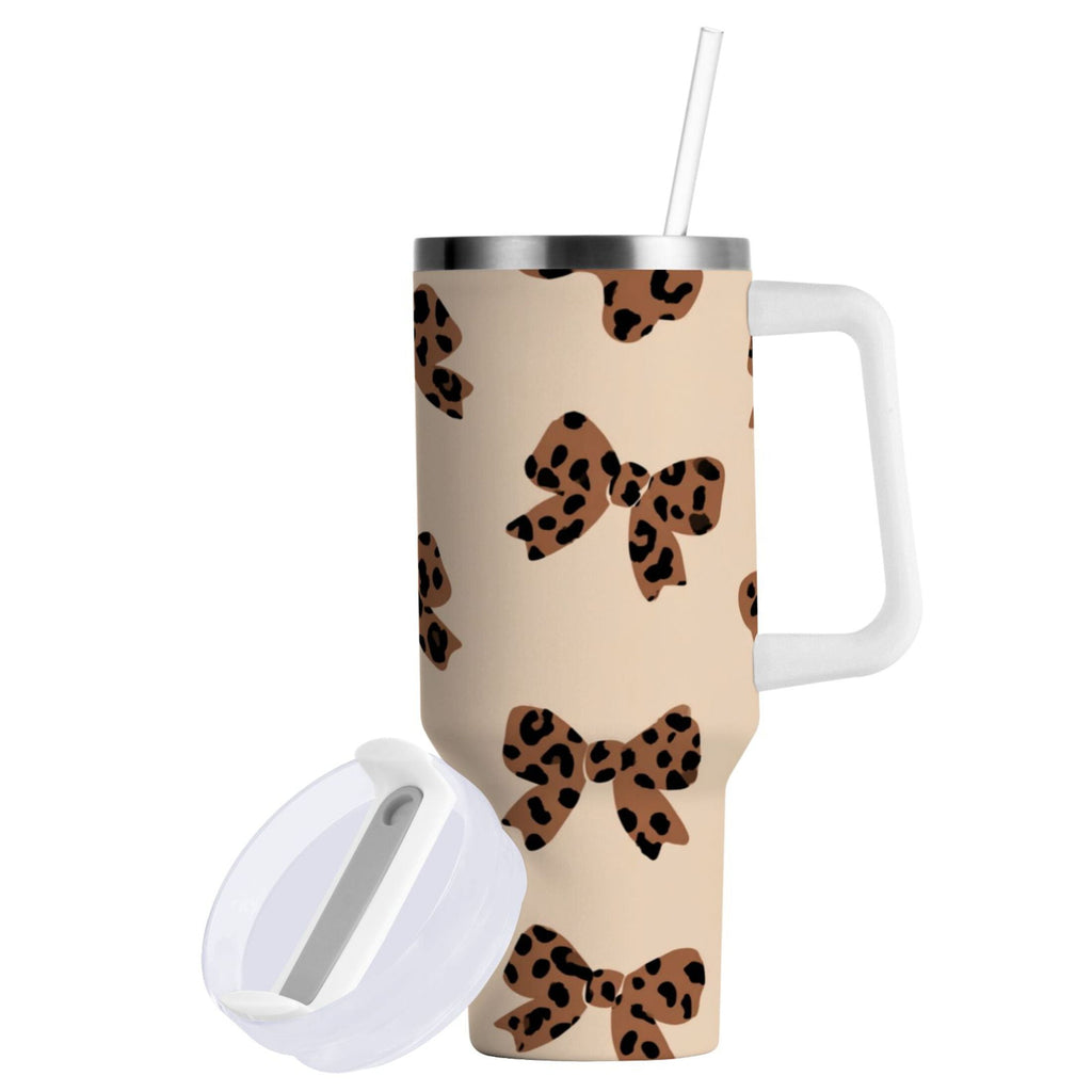 30 oz Insulated Stainless Steel Tumbler Double Wall Stainless Steel Tumbler with 2-Way Drinking Cute Brown Bow - Choice 476