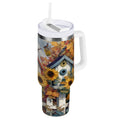 30 oz Insulated Stainless Steel Tumbler Double Wall Stainless Steel Tumbler with 2-Way Drinking Birdhouses with Sunflowers - Choice 603