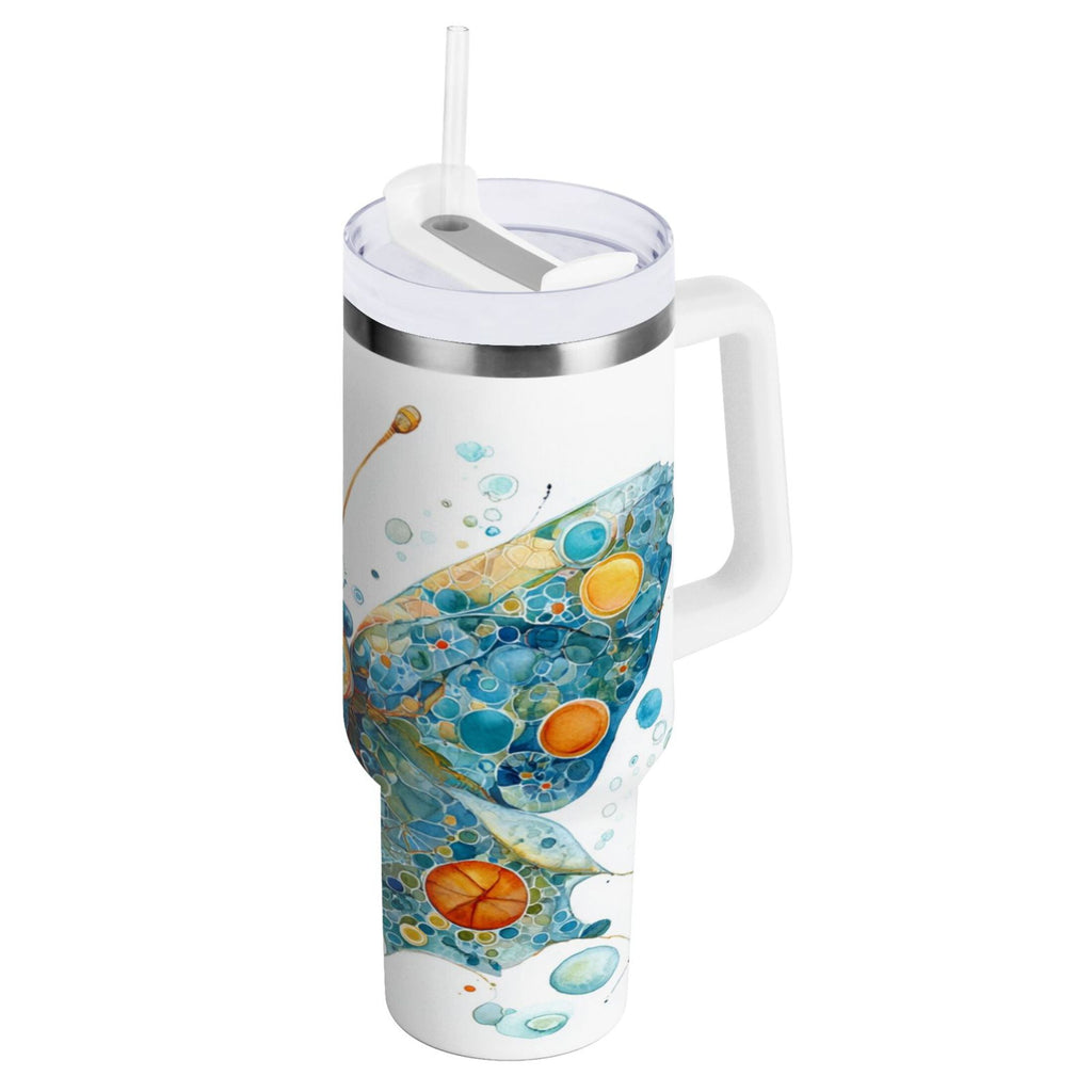 40 oz Insulated Stainless Steel Tumbler Double Wall Stainless Steel Tumbler with 2-Way Drinking Intricately Butterfly - Choice 662