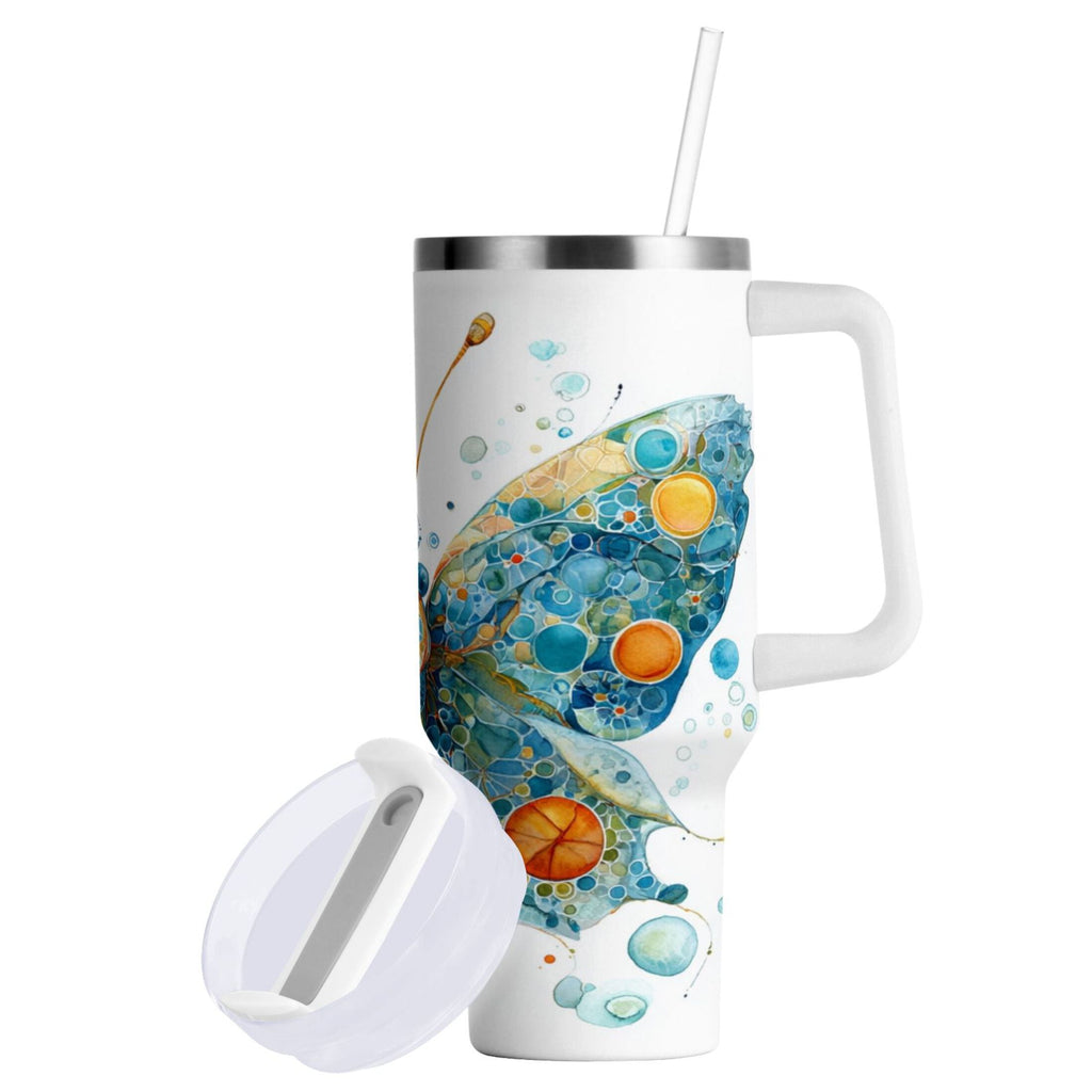 40 oz Insulated Stainless Steel Tumbler Double Wall Stainless Steel Tumbler with 2-Way Drinking Intricately Butterfly - Choice 662