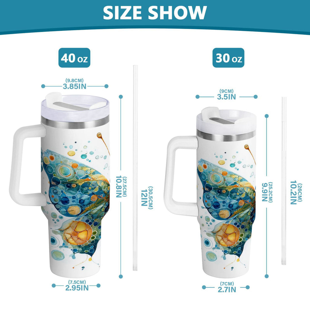 40 oz Insulated Stainless Steel Tumbler Double Wall Stainless Steel Tumbler with 2-Way Drinking Intricately Butterfly - Choice 662