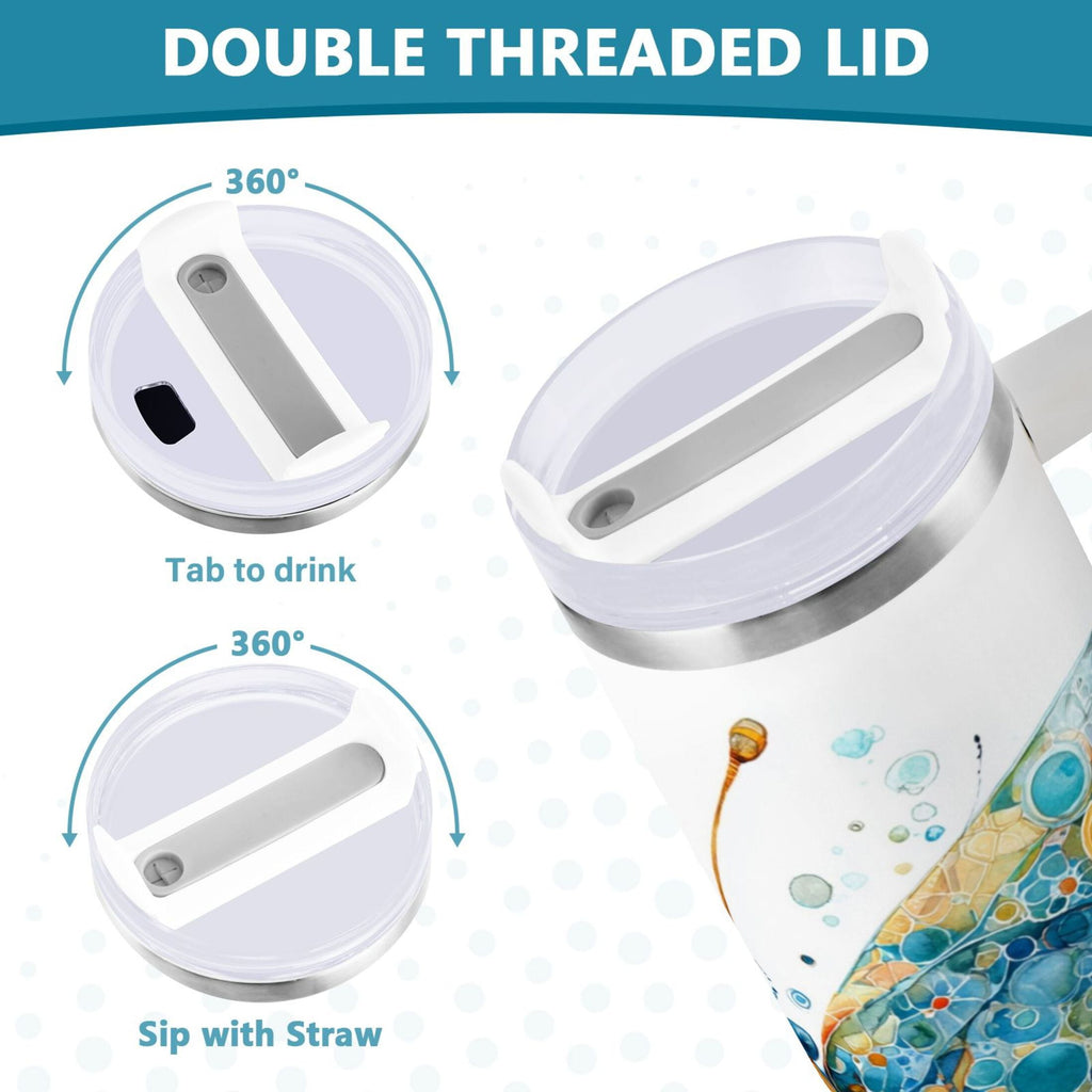 40 oz Insulated Stainless Steel Tumbler Double Wall Stainless Steel Tumbler with 2-Way Drinking Intricately Butterfly - Choice 662