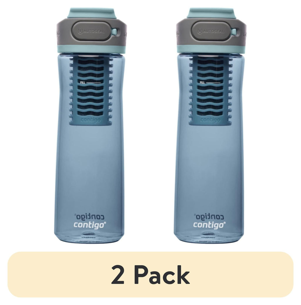 (2 pack) Contigo Clybourn Plastic FreeFlow Filter Water Bottle with AUTOSEAL Lid 24 oz., Dark Ice, with Replacable Filter - Choice 244
