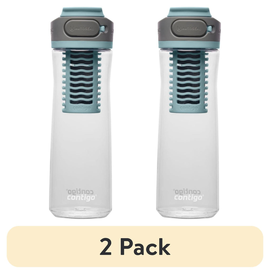 (2 pack) Contigo Clybourn Plastic FreeFlow Filter Water Bottle with AUTOSEAL Lid 24 oz., Salt, with Replacable Filter - Choice 758