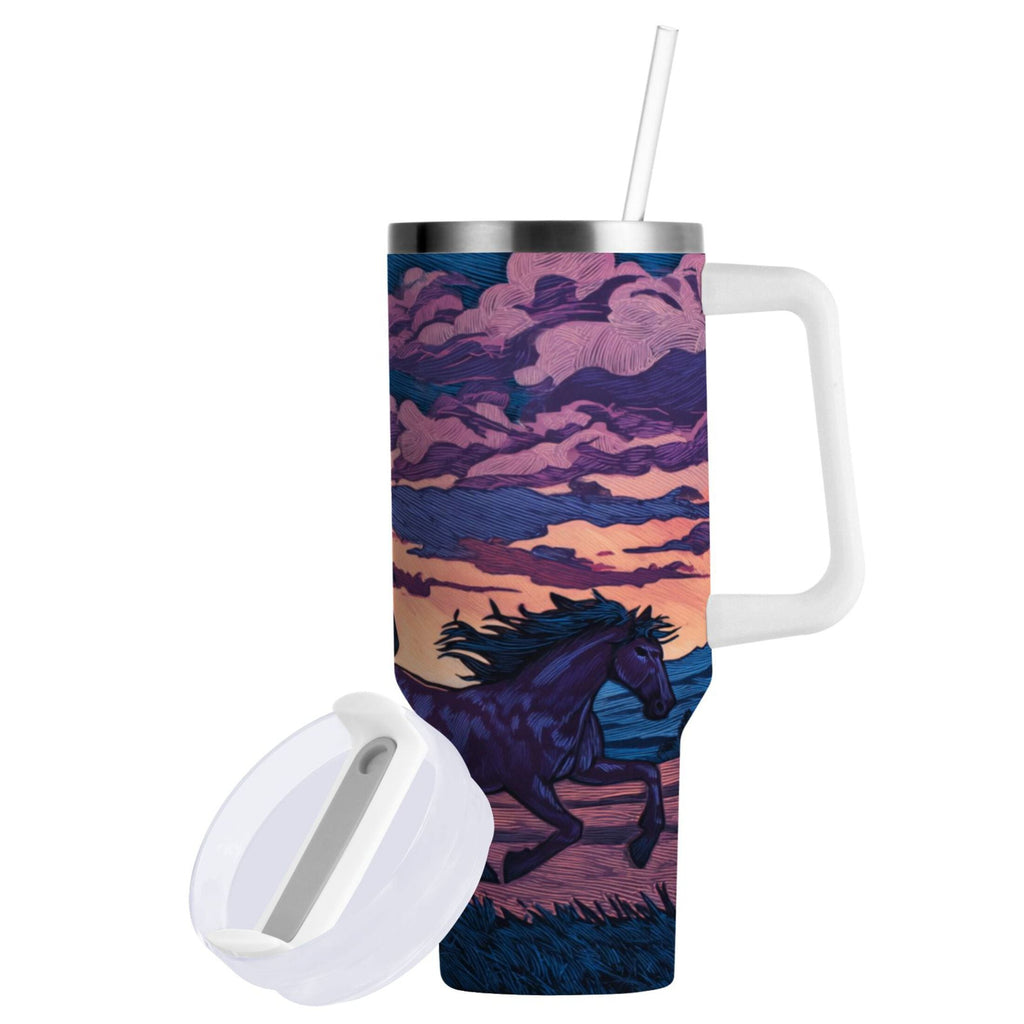 40 oz Insulated Stainless Steel Tumbler Double Wall Stainless Steel Tumbler with 2-Way Drinking Wild Horses Running - Choice 111