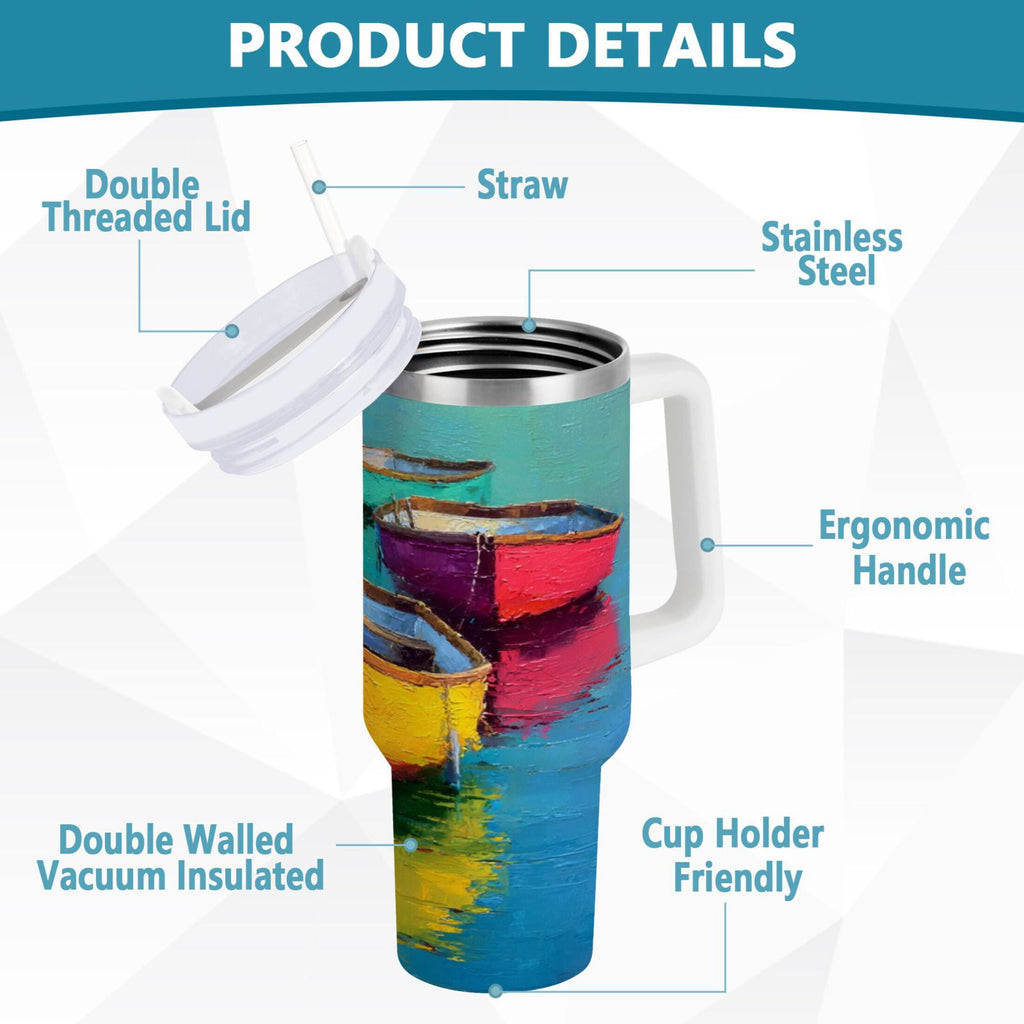 30 oz Insulated Stainless Steel Tumbler Double Wall Stainless Steel Tumbler with 2-Way Drinking Colorful Row Boats - Choice 411