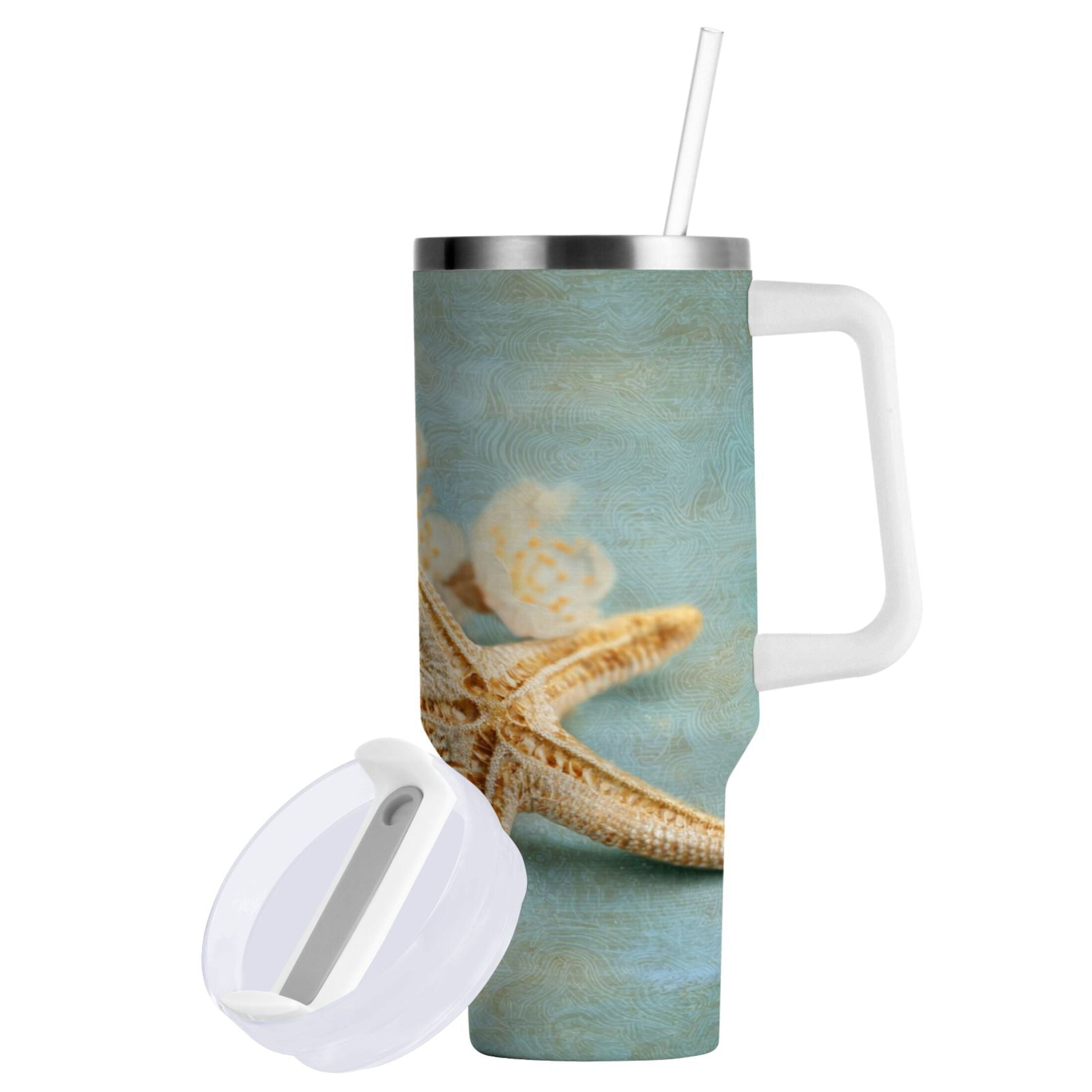 30 oz Insulated Stainless Steel Tumbler Double Wall Stainless Steel Tumbler with 2-Way Drinking Starfish with Flowers - Choice 876