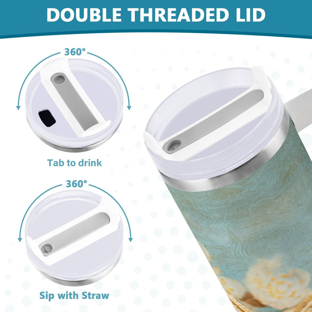 30 oz Insulated Stainless Steel Tumbler Double Wall Stainless Steel Tumbler with 2-Way Drinking Starfish with Flowers - Choice 876