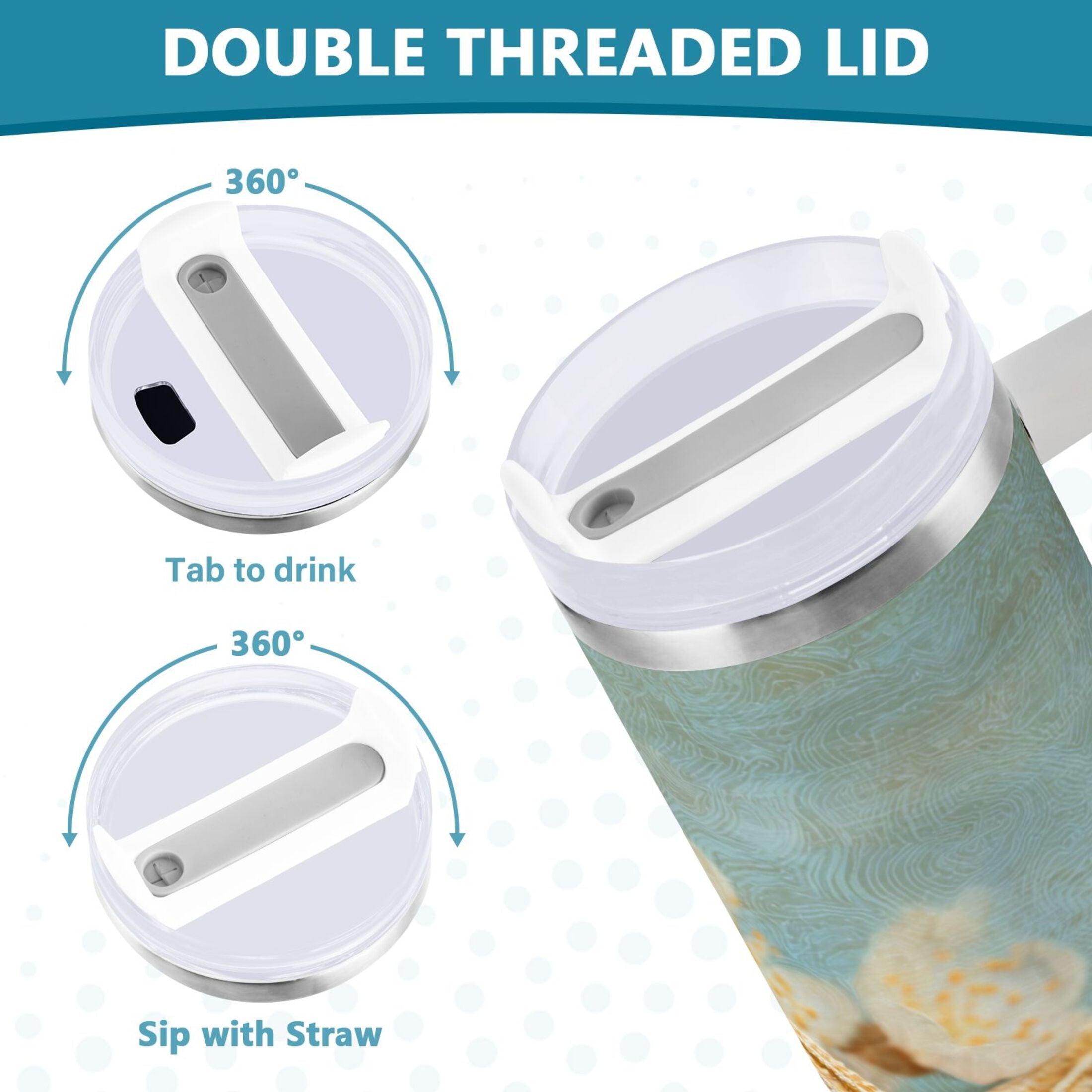 30 oz Insulated Stainless Steel Tumbler Double Wall Stainless Steel Tumbler with 2-Way Drinking Starfish with Flowers - Choice 876