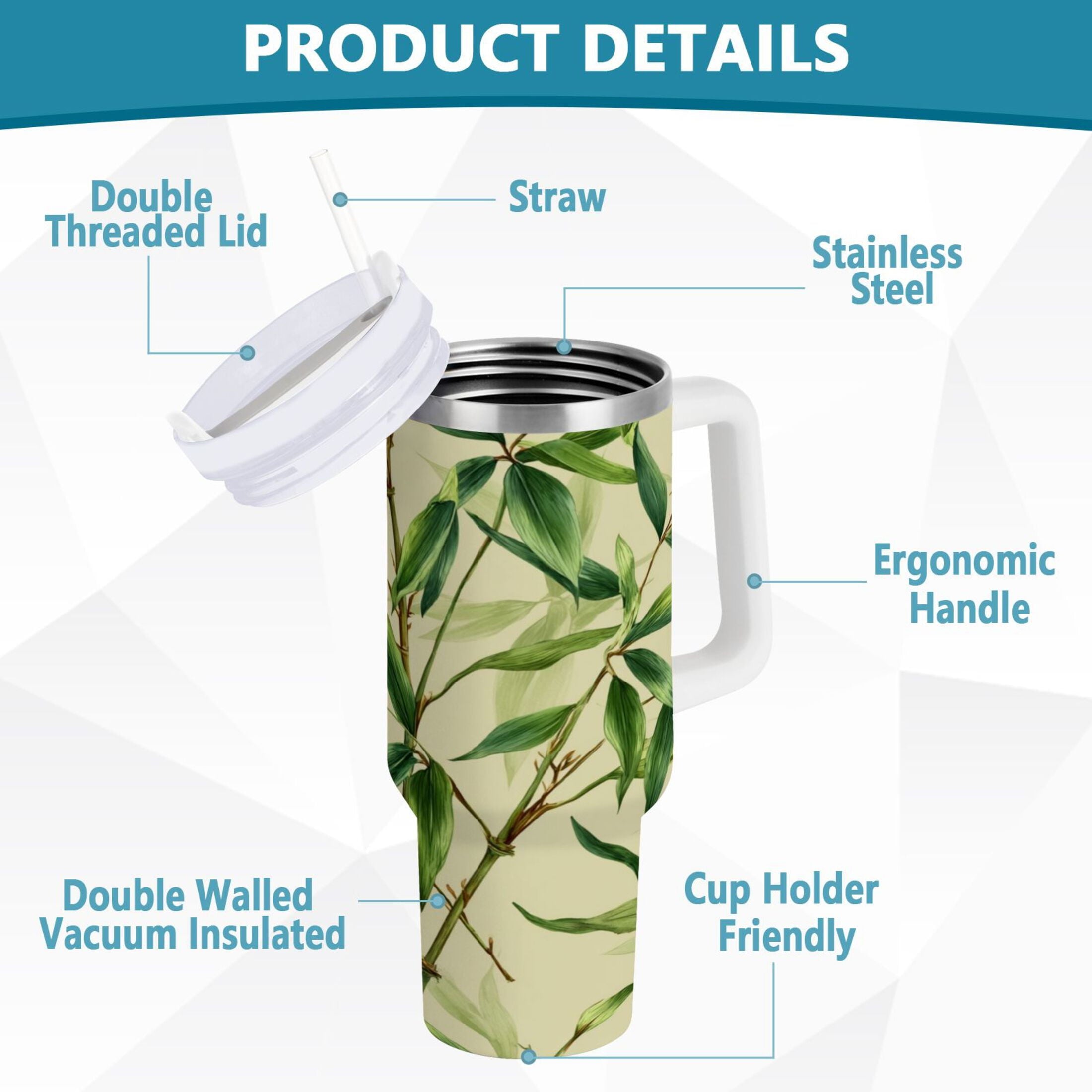 30 oz Insulated Stainless Steel Tumbler Double Wall Stainless Steel Tumbler with 2-Way Drinking Bamboo Pattern - Choice 678
