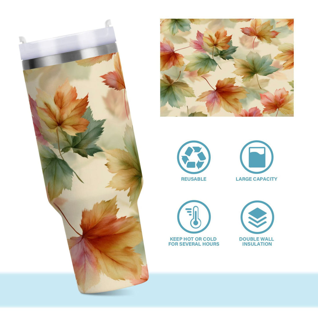 40 oz Insulated Stainless Steel Tumbler Double Wall Stainless Steel Tumbler with 2-Way Drinking Watercolor Maple Leaves Pattern - Choice 666