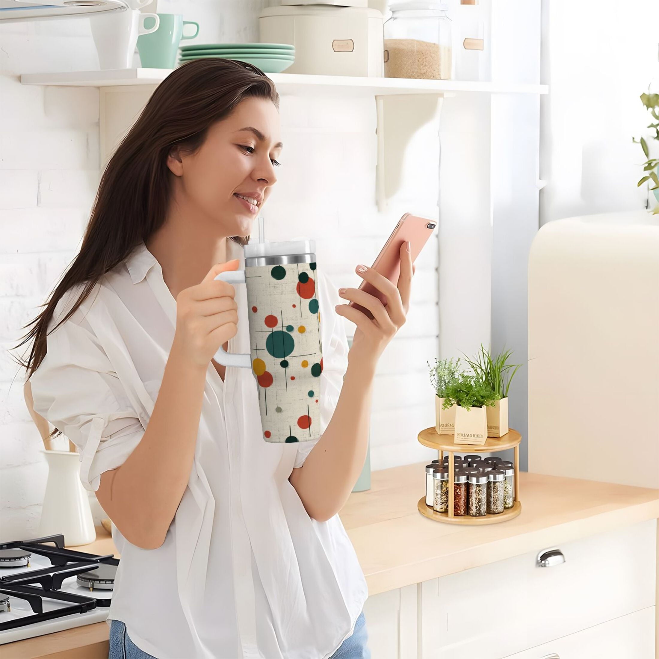 30 oz Insulated Stainless Steel Tumbler Double Wall Stainless Steel Tumbler with 2-Way Drinking Colorful Dots and Lines - Choice 615