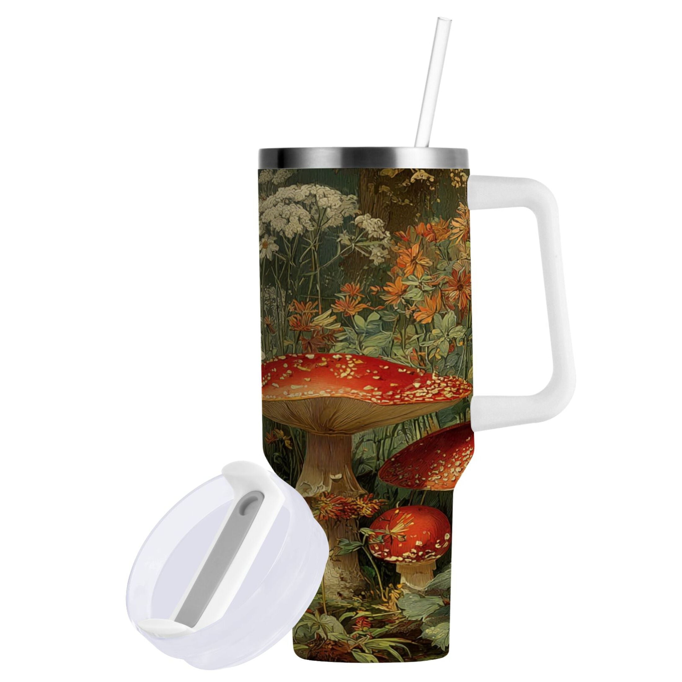 40 oz Insulated Stainless Steel Tumbler Double Wall Stainless Steel Tumbler with 2-Way Drinking Red Mushrooms - Choice 383