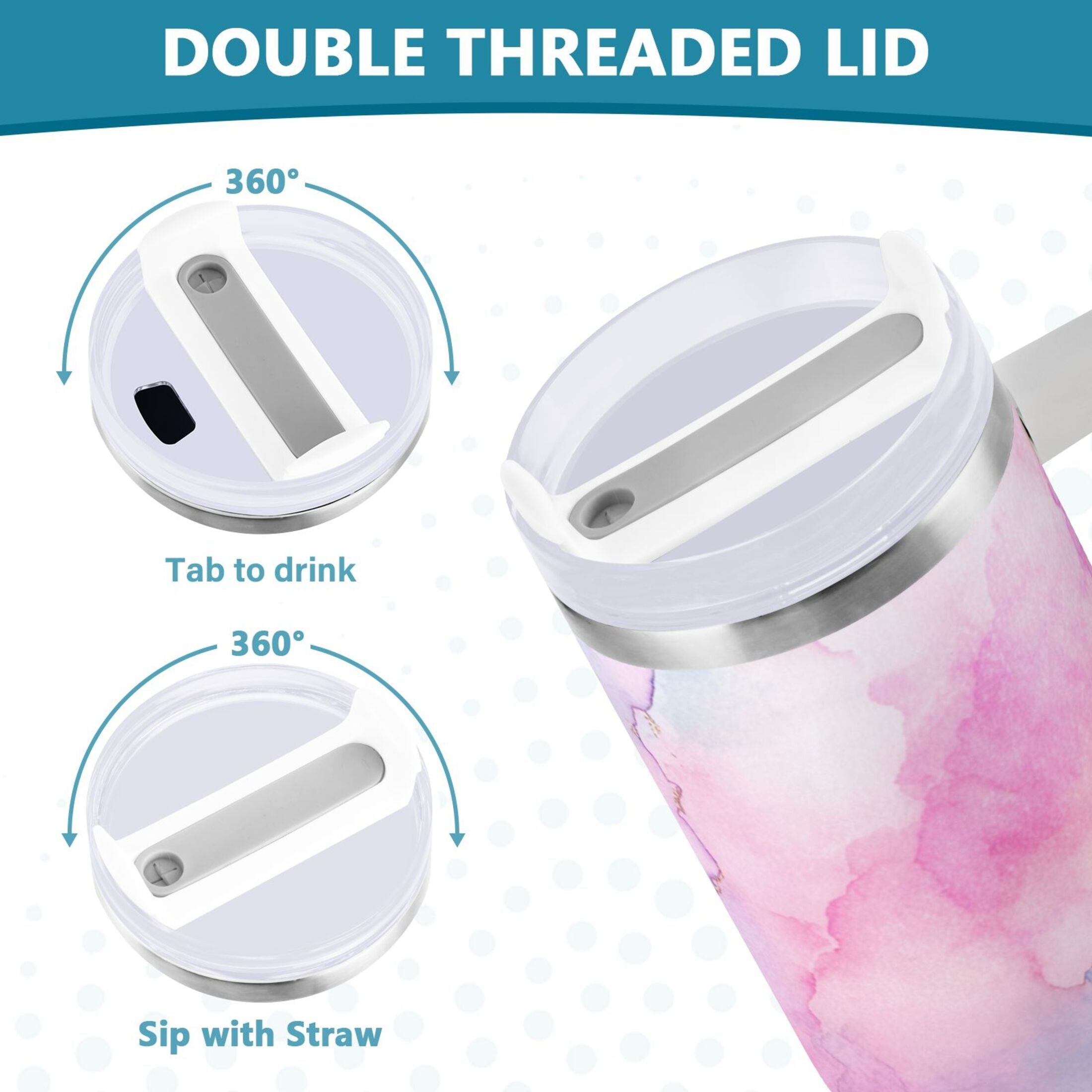 30 oz Insulated Stainless Steel Tumbler Double Wall Stainless Steel Tumbler with 2-Way Drinking Pastel Pink Marble Texture - Choice 198