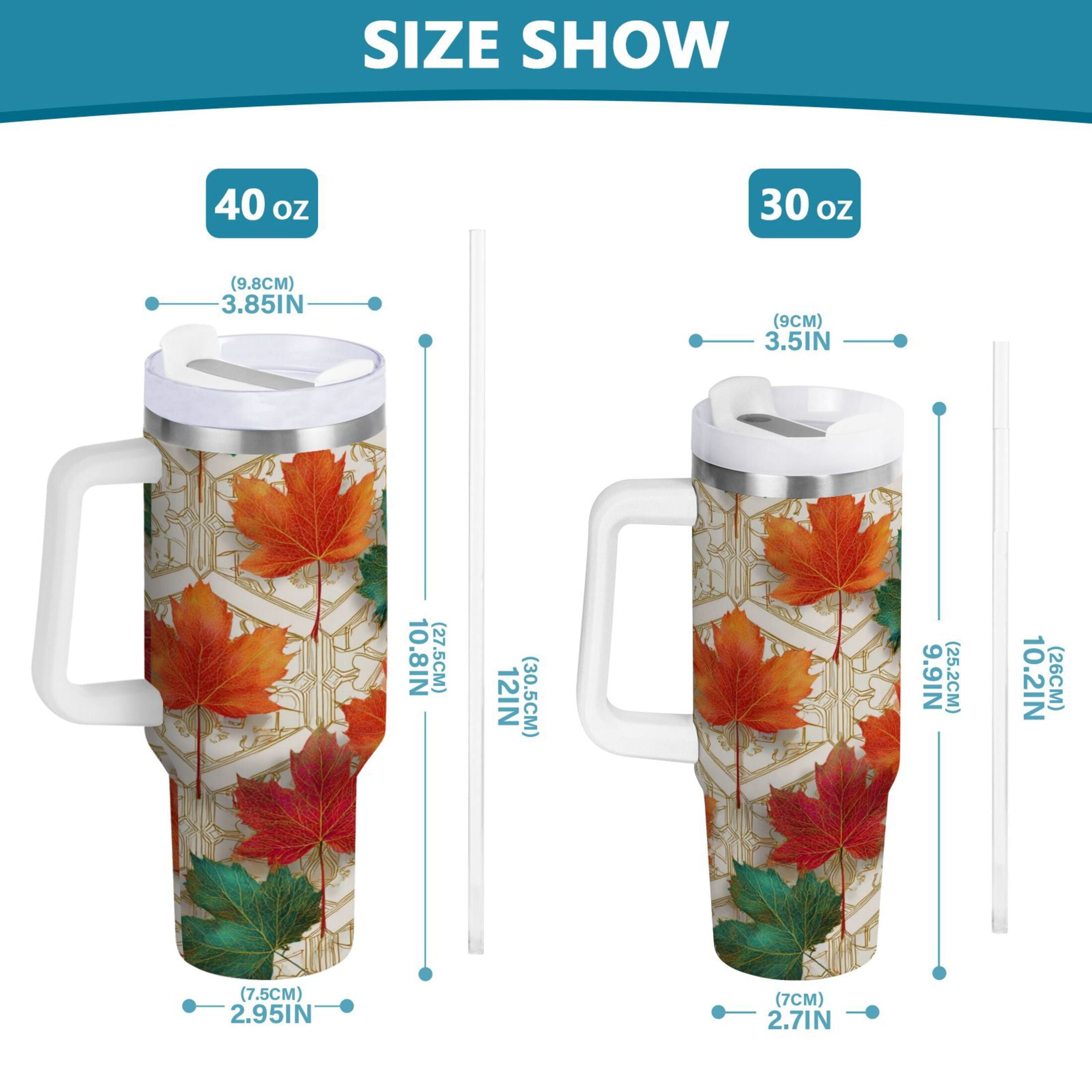 30 oz Insulated Stainless Steel Tumbler Double Wall Stainless Steel Tumbler with 2-Way Drinking Green and Red Maple Leaves - Choice 914