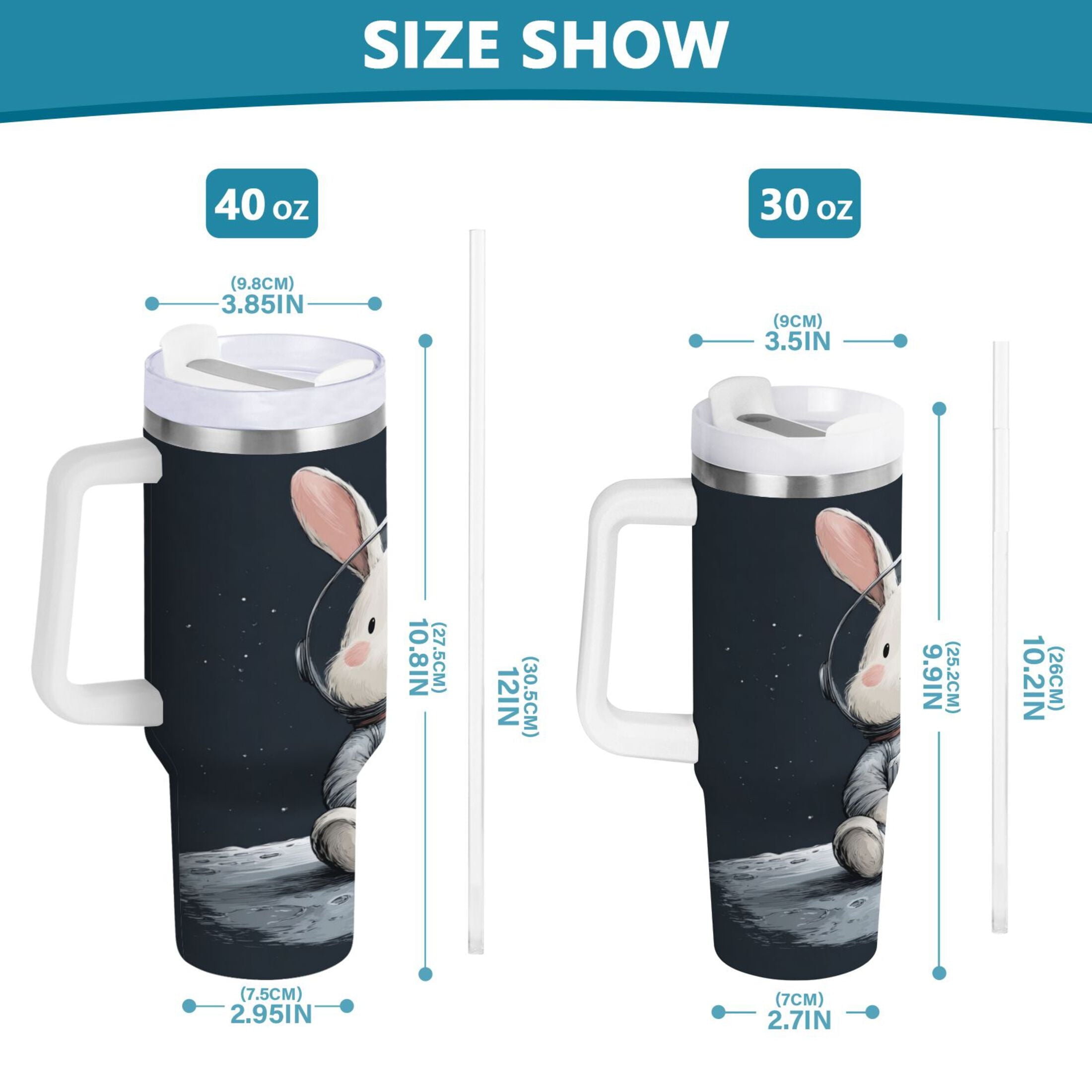40 oz Insulated Stainless Steel Tumbler Double Wall Stainless Steel Tumbler with 2-Way Drinking Rabbit in A Space - Choice 753