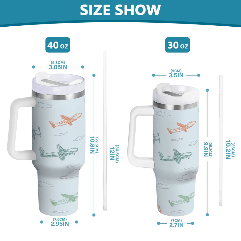 30 oz Insulated Stainless Steel Tumbler Double Wall Stainless Steel Tumbler with 2-Way Drinking Pastel Doodle Airplanes - Choice 189