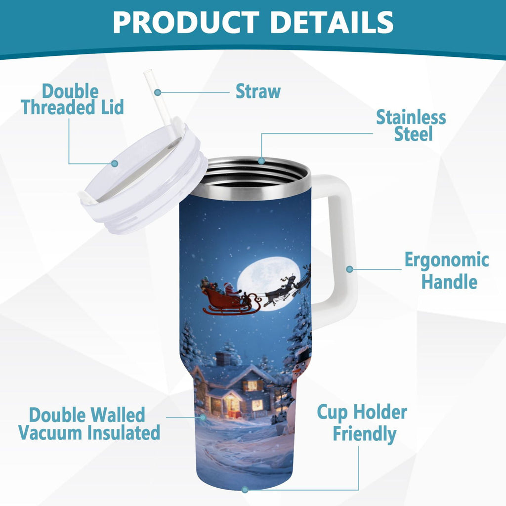 30 oz Insulated Stainless Steel Tumbler Double Wall Stainless Steel Tumbler with 2-Way Drinking Christmas Night Scene - Choice 340