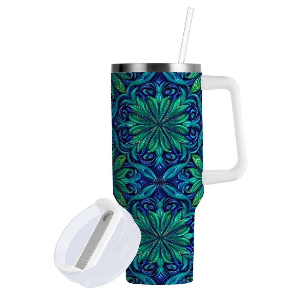 40 oz Insulated Stainless Steel Tumbler Double Wall Stainless Steel Tumbler with 2-Way Drinking Elegant Blue Traditional Patterns - Choice 302