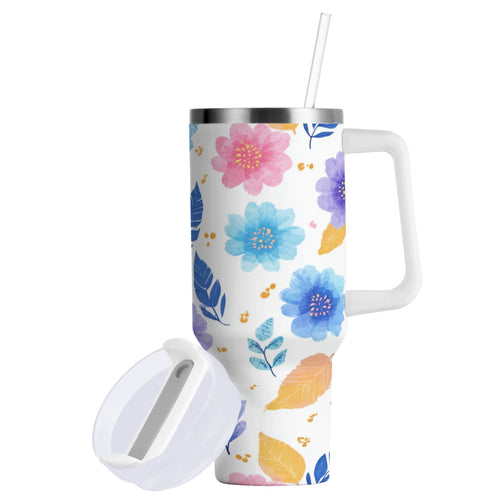 30 oz Insulated Stainless Steel Tumbler Double Wall Stainless Steel Tumbler with 2-Way Drinking Blue and Purple Flowers - Choice 738
