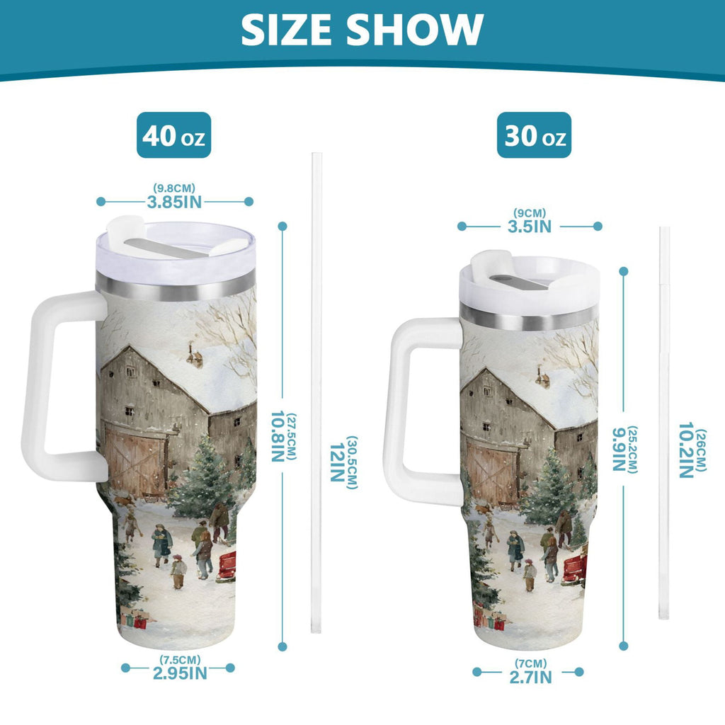 40 oz Insulated Stainless Steel Tumbler Double Wall Stainless Steel Tumbler with 2-Way Drinking Farm Snow Scene - Choice 272