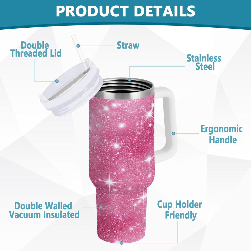 40 oz Insulated Stainless Steel Tumbler Double Wall Stainless Steel Tumbler with 2-Way Drinking Pink Glitter Background - Choice 576
