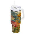 30 oz Insulated Stainless Steel Tumbler Double Wall Stainless Steel Tumbler with 2-Way Drinking Red Mushrooms with Flowers - Choice 404